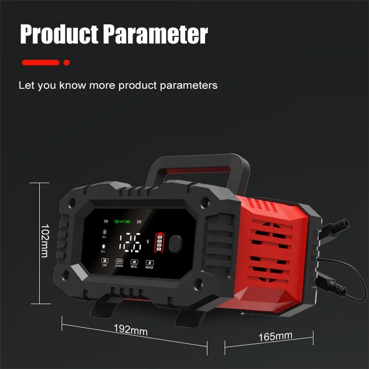 FOXSUR FPT-200 Carregador de Bateria Portátil de Tela Grande para Motocicleta Carro - Plugue da UE