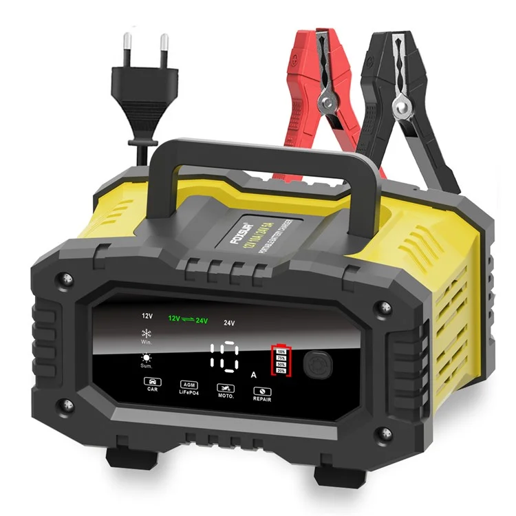 FOXSUR FPT-100 10A Carregador de Bateria Portátil para Carros e Motocicletas, Carregador de Veículo de 7 Estágios - Plugue da UE