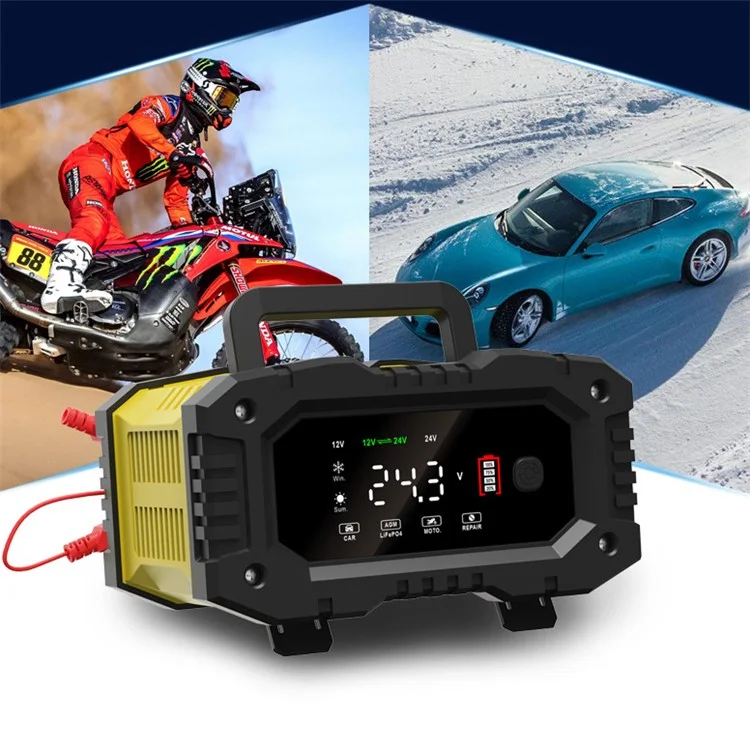 FOXSUR FPT-100 10A Carregador de Bateria Portátil para Carros e Motocicletas, Carregador de Veículo de 7 Estágios - Plugue da UE