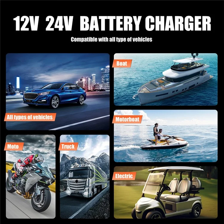 FOXSUR FPT-250 25A Портативное зарядное устройство для автомобильных, лодочных и мотоциклетных аккумуляторов, 8-этапная интеллектуальная зарядка - ЕС вилка / Желтый