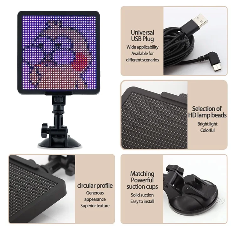 P32S 32x32 LED Cartello per auto Bluetooth Controllo app Testo personalizzato Animazione a motivi Schermo programmabile 