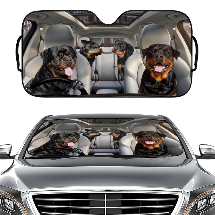 70x138cm Car Windshield Sunshade Patterns Print UV Protection Front Window Sun Shade - Black Dog