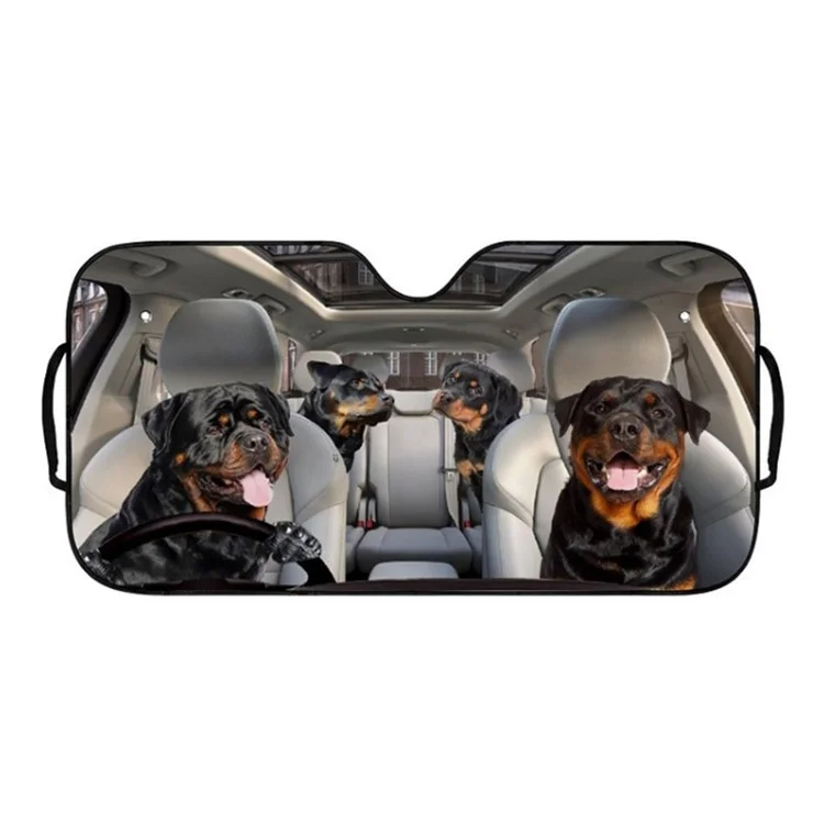 70x138cm Car Windshield Sunshade Patterns Print UV Protection Front Window Sun Shade - Black Dog