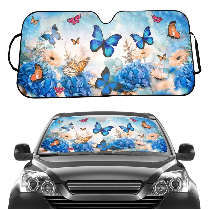 70x138cm Car Windshield Sunshade Patterns Print UV Protection Front Window Sun Shade - Colorful Butterfly