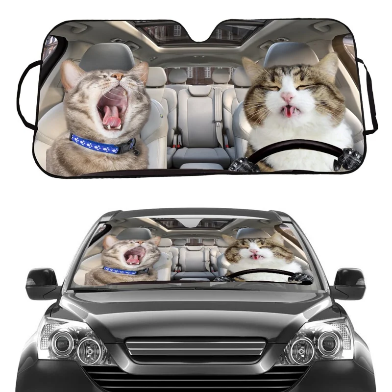 70x138 cm bil forrude solskærm med mønstertryk, UV-beskyttelse, forrude solafskærm - Kat