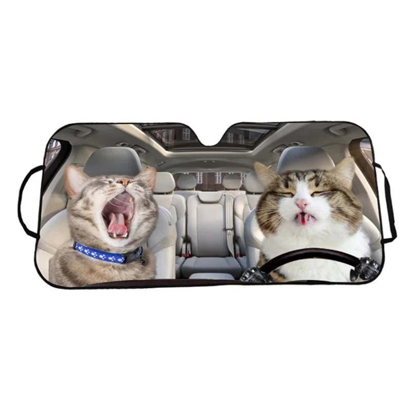 70x138 cm bil forrude solskærm med mønstertryk, UV-beskyttelse, forrude solafskærm - Kat