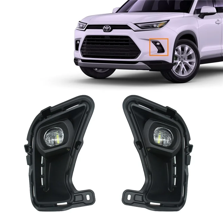 For Toyota Highlander 2024 1 Pair Car White LED Fog Lights Waterproof Working Lamp Bezel Assembly Kit