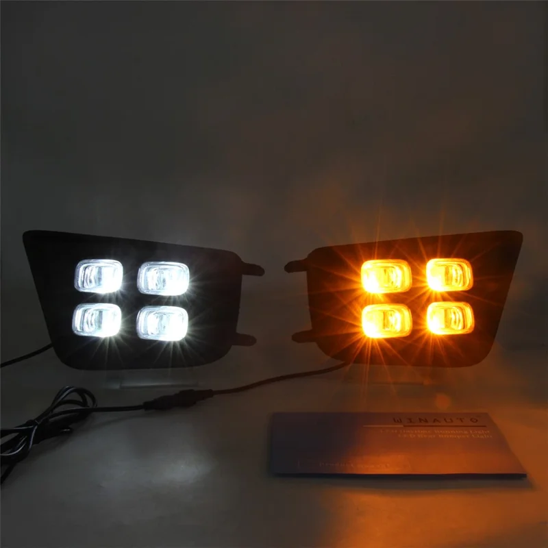For Toyota Tacoma 2012-2015 1 Pair Car DRL Fog Light Waterproof White+Yellow LED Turn Signal Lamp