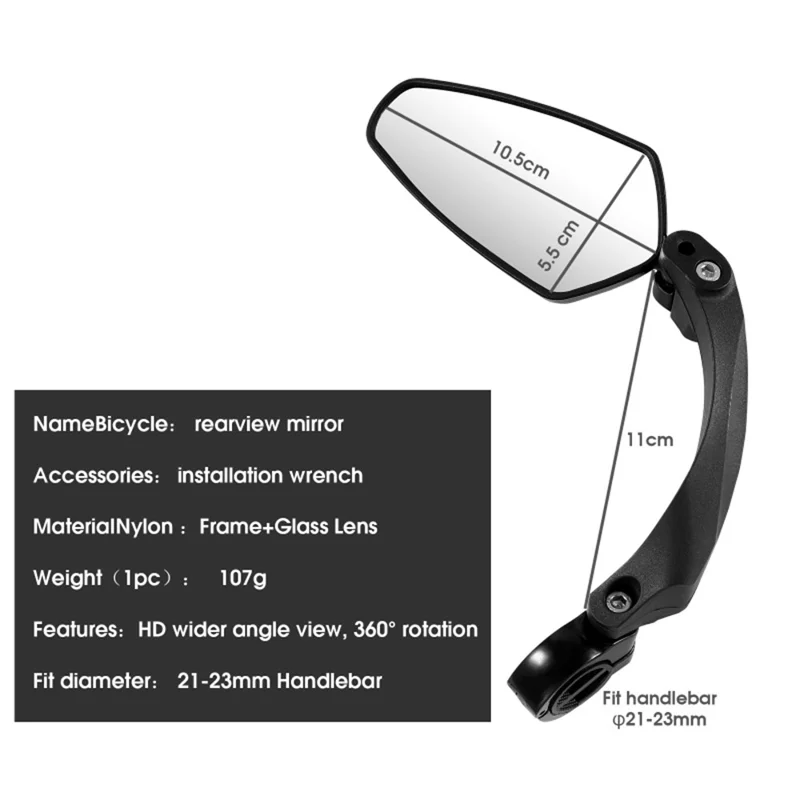 WEST BIKING 1Pc YP0720033 Electric Bike Rearview Mirror HD Adjustable Angle for Bicycle Handlebar - Left