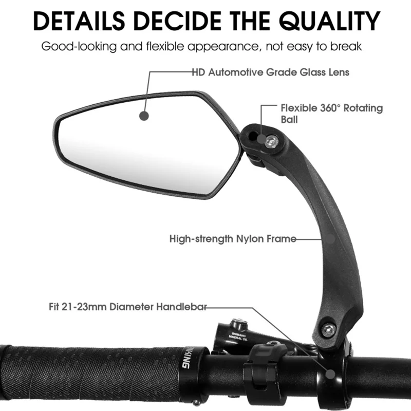 WEST BIKING 1Pc YP0720033 Electric Bike Rearview Mirror HD Adjustable Angle for Bicycle Handlebar - Left