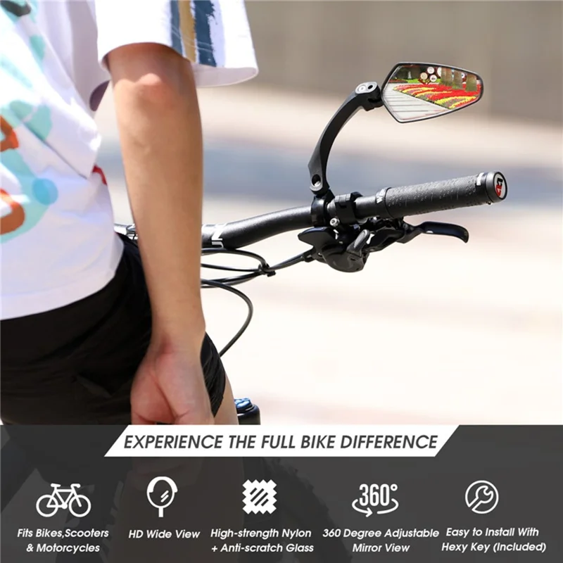 WEST BIKING 1Pc YP0720033 Electric Bike Rearview Mirror HD Adjustable Angle for Bicycle Handlebar - Left