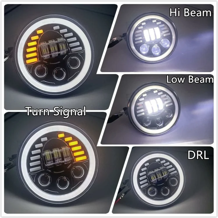 7-inch Car SUV Off-Road Motorcycle High Low Beam Light Halo Angel Eyes LED Round DRL Turn Signal Light