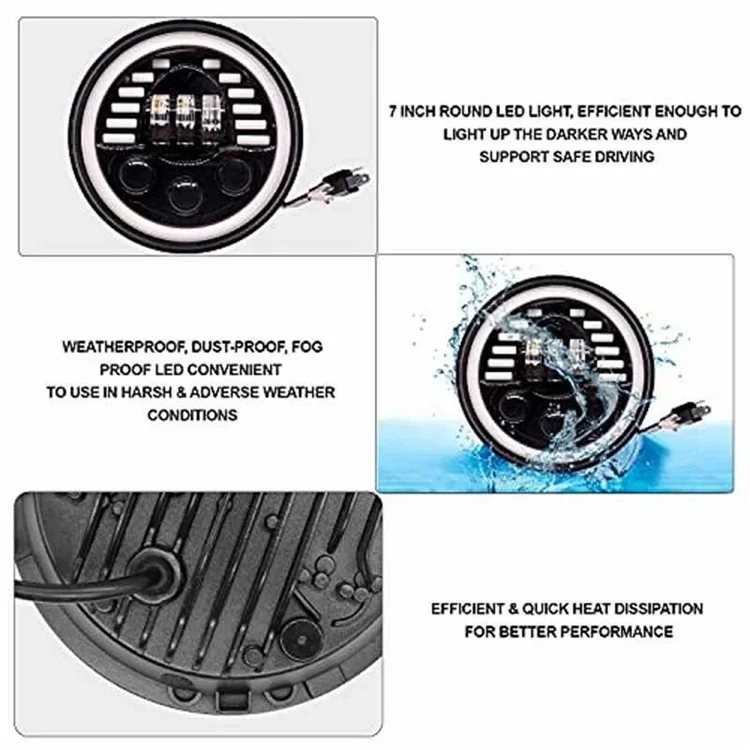 7-inch Car SUV Off-Road Motorcycle High Low Beam Light Halo Angel Eyes LED Round DRL Turn Signal Light