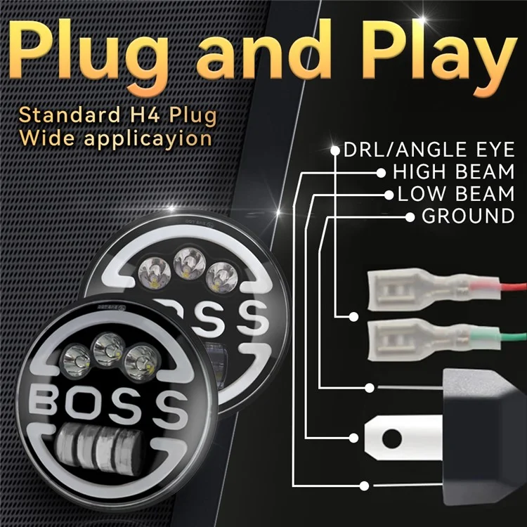 Faro delantero de 7 pulgadas para Wrangler Harley Motorcycle Boss, haz alto y bajo con ojo de ángel LED circular