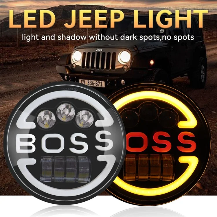 Faro delantero de 7 pulgadas para Wrangler Harley Motorcycle Boss, haz alto y bajo con ojo de ángel LED circular