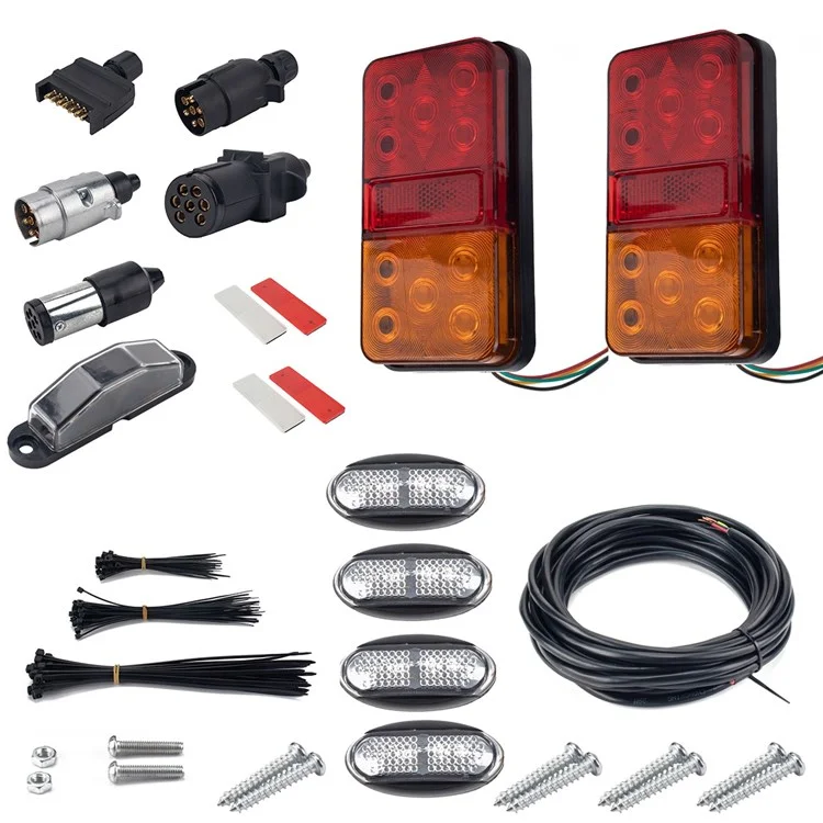 A4136 10-LED Tail Light Kit for 12V Truck, Trailer, Vehicles Waterproof Turn Signal Light Set with Reflective Plates / Side-Lights / License Plate Light - Type G Set