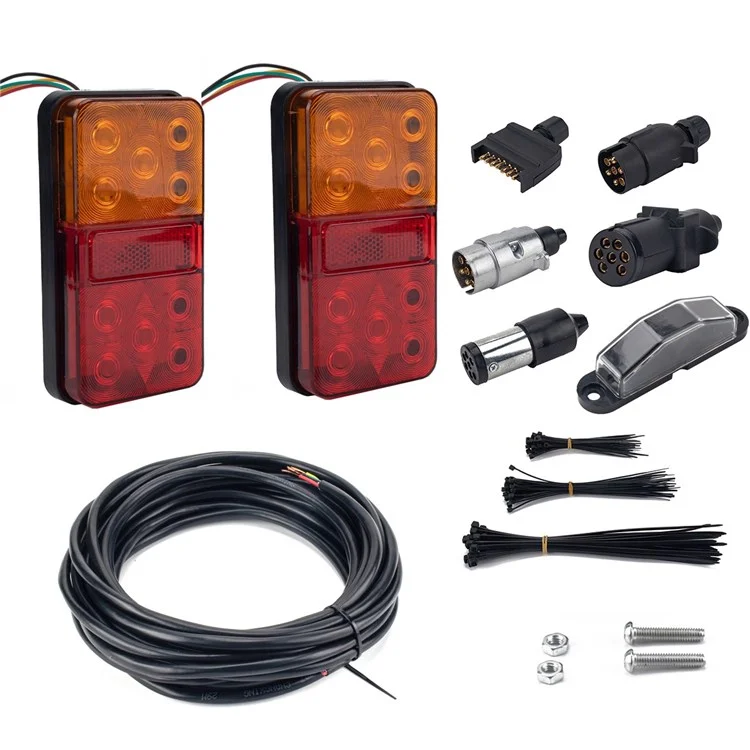 A4133 Water Resistant 10-LED Tail Light Kit for 12V Truck, Trailer Vehicles Turn Signal Light with 8m 5-Core Cable / Cable Ties / License Plate Light - Type D Set