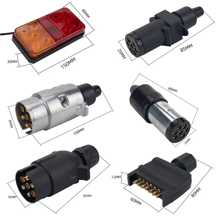 A4134 Kit de Feux Arrière Imperméable à 10 Led Pour Camion 12v, Remorque, Véhicules Tourne le Signal Avec un Câble de 8 m de 5 Mètres / Attaches de Câble / Éclairage de la Plaque D'immatriculation - Type E Set