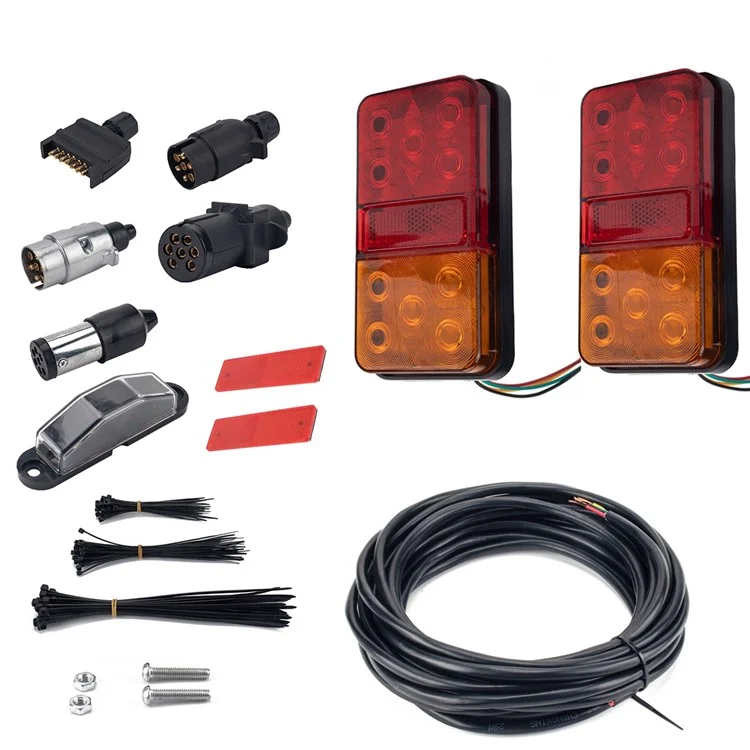 A4134 Waterproof 10-LED Tail Light Kit for 12V Truck, Trailer, Vehicles Turn Signal Light with 8m 5-Core Cable / Cable Ties / License Plate Light - Type E Set