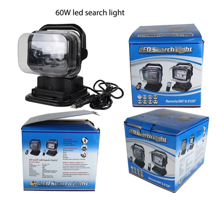 HS-SS60 7-Inch 60W DC 12-24V 5000LM 6000K Wireless Remote Control LED Search High Bay Lights Spotlights
