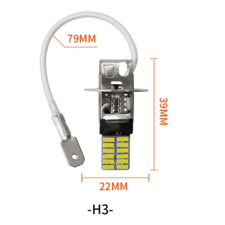 2PCS Car Fog Light 4.8W 6500K White Light 24-LED SMD 4014 Bright Car Clearance Light Lamp - H3 / White