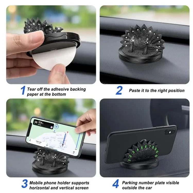 9764 360 Grad Drehung Strass Pfau Autotelefon Halter Parknummer Platte - Grün