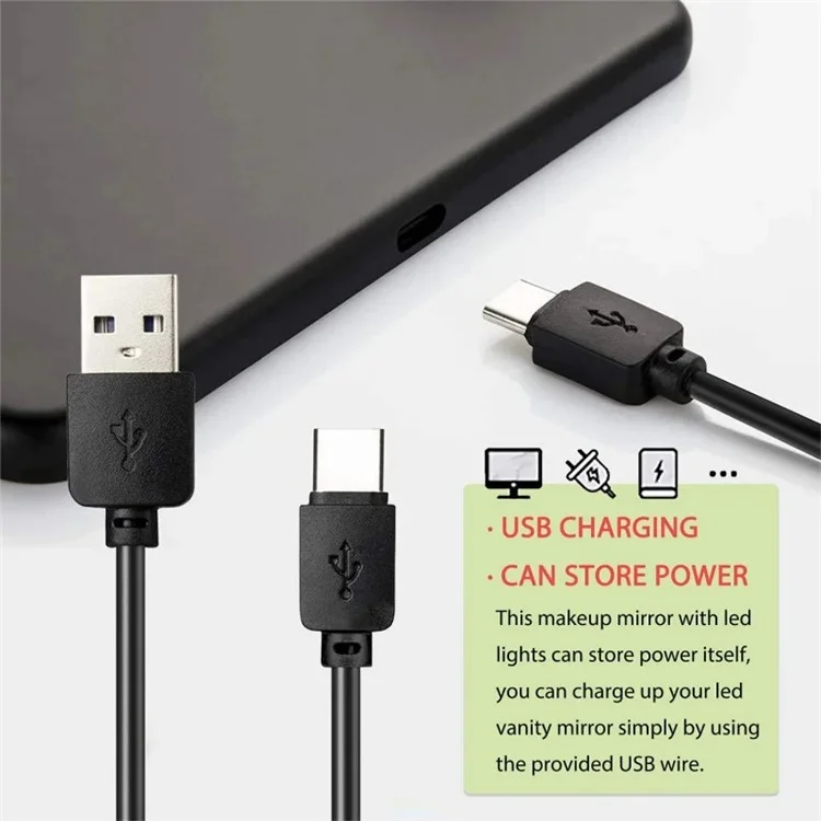 USB-зеркало с LED-подсветкой на солнцезащитный козырек с сенсорным управлением для макияжа в автомобиле, грузовике или внедорожнике - белое