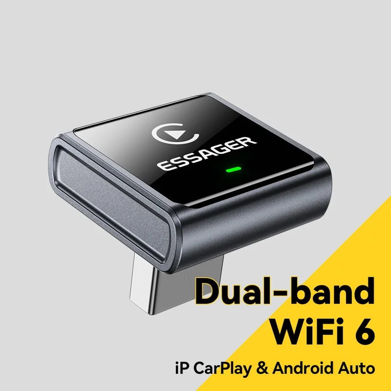 Adaptador Inalámbrico ESSAGER CP027 para CarPlay, Convierte Cableado en Inalámbrico, Dongle para iPhone y Android - Negro