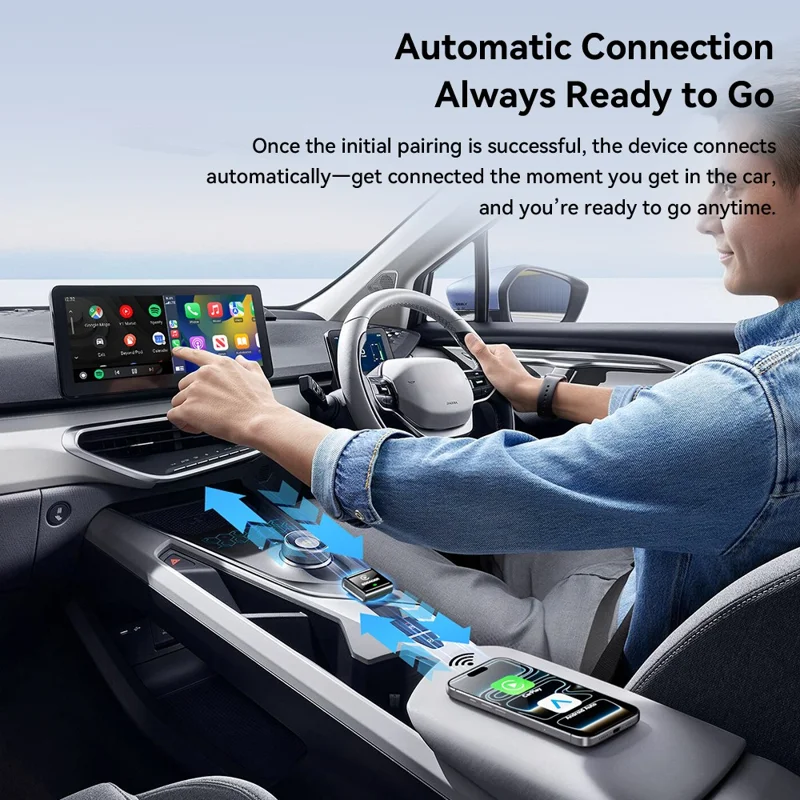 Adaptador Inalámbrico ESSAGER CP027 para CarPlay, Convierte Cableado en Inalámbrico, Dongle para iPhone y Android - Negro