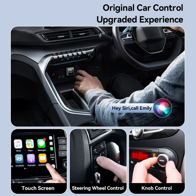 Adaptador Inalámbrico ESSAGER CP027 para CarPlay, Convierte Cableado en Inalámbrico, Dongle para iPhone y Android - Negro