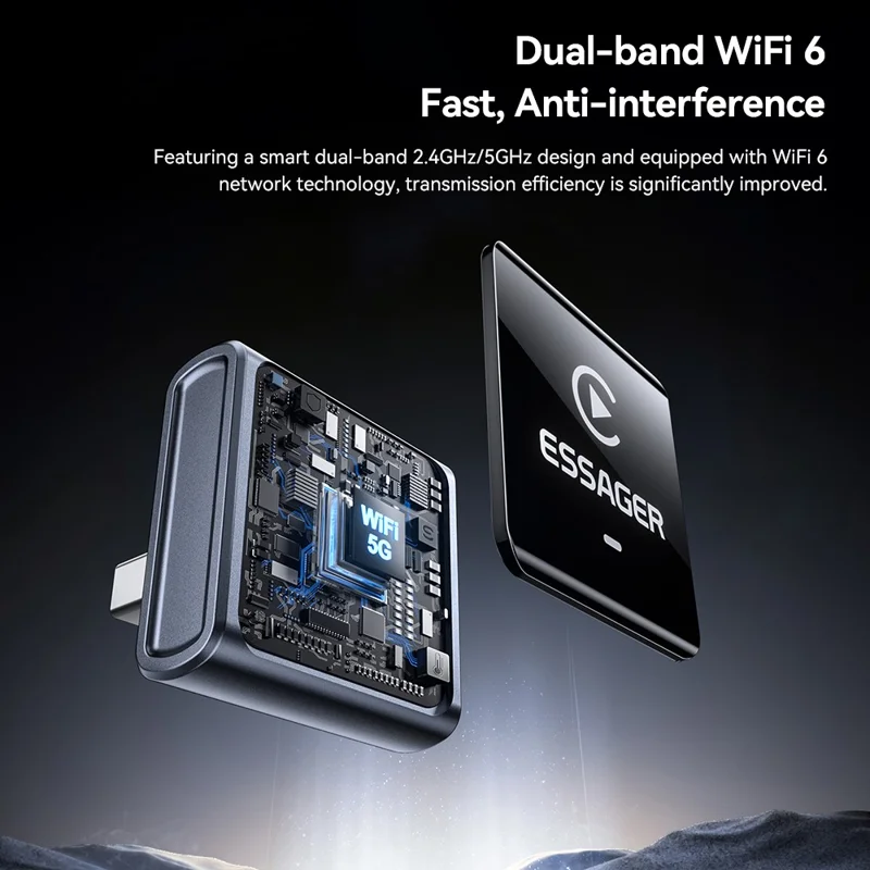 Adaptador Inalámbrico ESSAGER CP027 para CarPlay, Convierte Cableado en Inalámbrico, Dongle para iPhone y Android - Negro