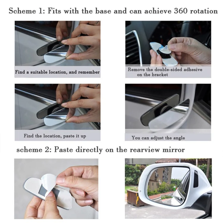 DM-070 2Pièces Miroir Aveugle de Voiture Sans Cadre Allongé Rotative à 360 Degrés Angle Large Auxiliaire Rétroviseur Auto