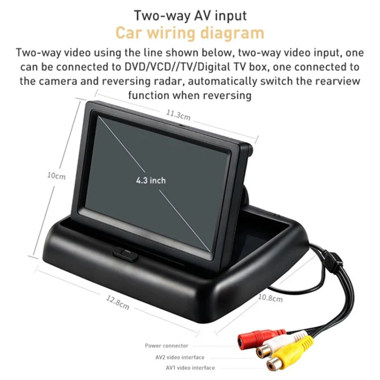 4.3 inch Foldable TFT-LCD Backup Camera Monitor Rear View Reverse Display Screen Car License Plate Camera for Parking