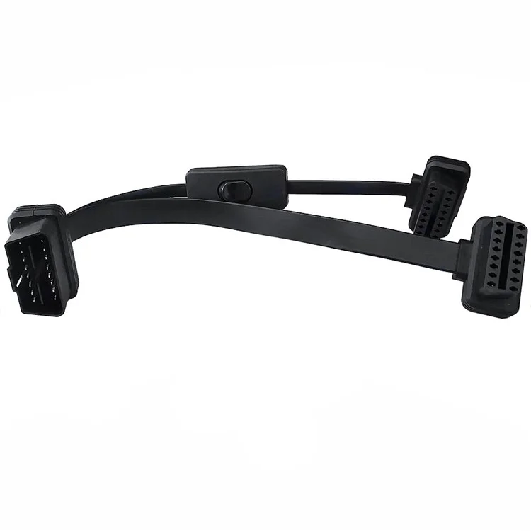 JUNSUNMAY Cabo de Extensão com Adaptador de Conector Fêmea Duplo de 16 Pinos OBD II Macho de 45 cm com 1 Interruptor de Alimentação