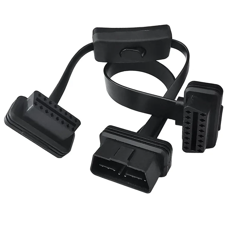 JUNSUNMAY Cabo de Extensão com Adaptador de Conector Fêmea Duplo de 16 Pinos OBD II Macho de 45 cm com 1 Interruptor de Alimentação