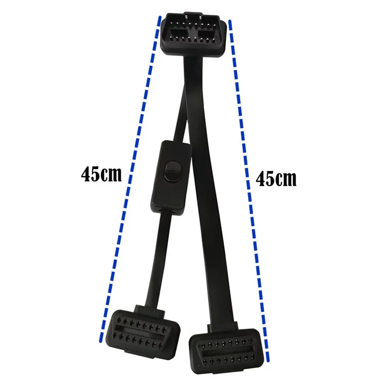 JUNSUNMAY Cabo de Extensão com Adaptador de Conector Fêmea Duplo de 16 Pinos OBD II Macho de 45 cm com 1 Interruptor de Alimentação