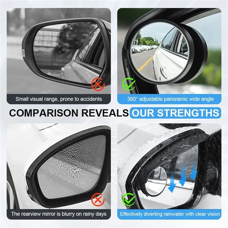 9762 2 pièces Pare-pluie de rétroviseur latéral en fibre de carbone Miroir aveugle de rétroviseur