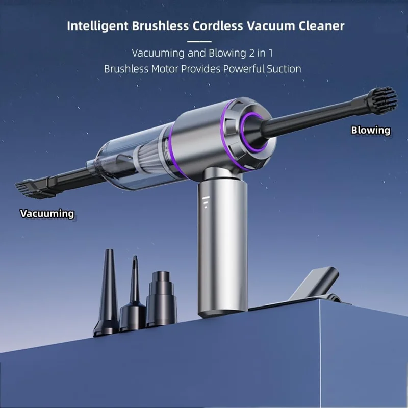 ST-6653 Rechargeable Brushless Motor Car Vacuum Cleaner High Power Handheld Car Home Cleaning Tool - Purple