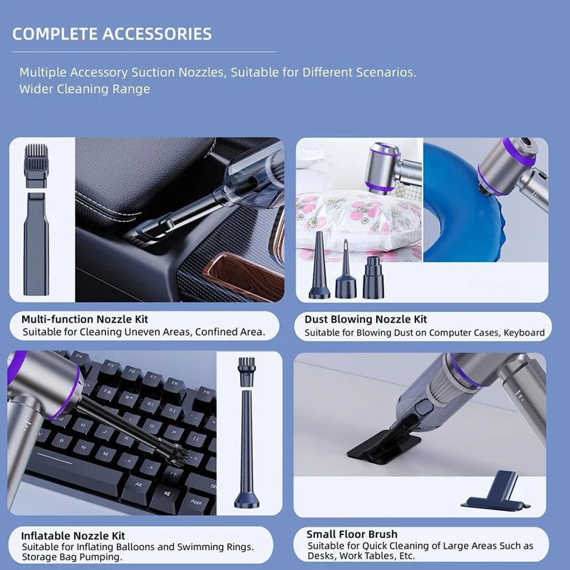 ST-6653 Rechargeable Brushless Motor Car Vacuum Cleaner High Power Handheld Car Home Cleaning Tool - Purple