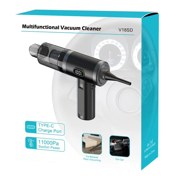 V18SD Aspirador de pó portátil para carro com motor sem escovas 11KPA recarregável com função de sopro e sucção