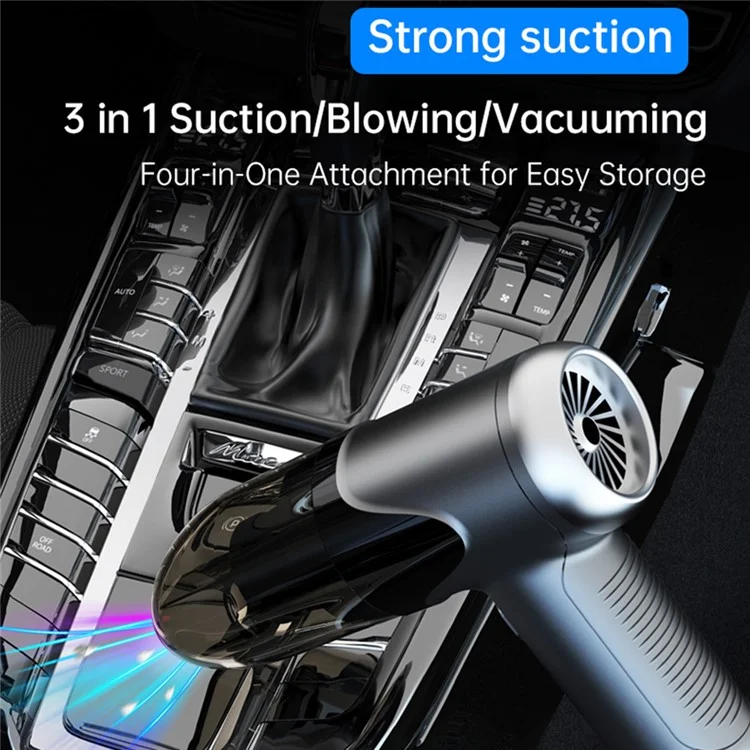 V17 5KPA High Power Car Vacuum Cleaner Brushed Motor Wireless Handheld Suction Blower - Black