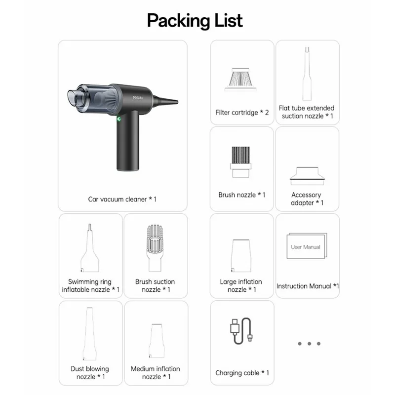 YESIDO VC15 Cordless Car Vacuum Cleaner with LED Display 100 Speeds Adjustable 10000Pa Powerful Suction Dust Blower