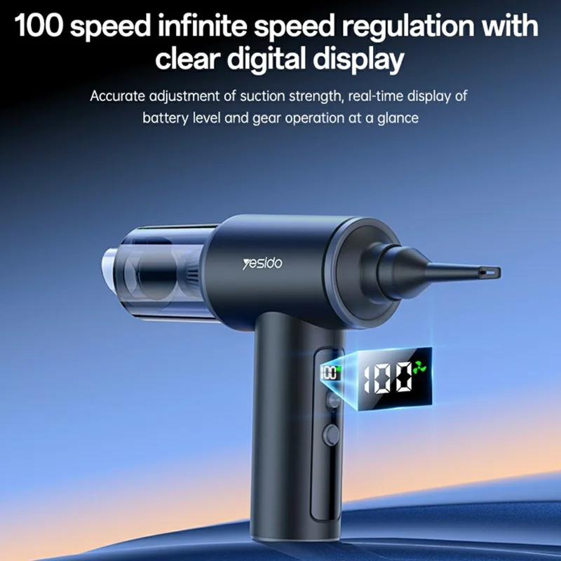 YESIDO VC15 Cordless Car Vacuum Cleaner with LED Display 100 Speeds Adjustable 10000Pa Powerful Suction Dust Blower