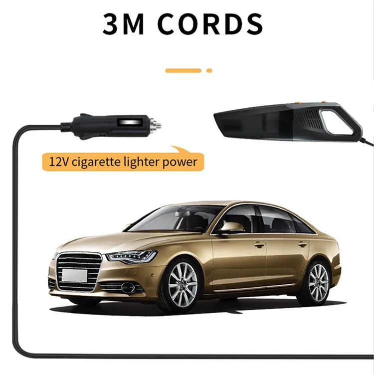CARSUN C1398 Aspirador de Pó Portátil de 12V para Carro com Plug de Acendedor de Cigarros, Ferramenta de Limpeza de Carro com Luz LED de Alta Potência