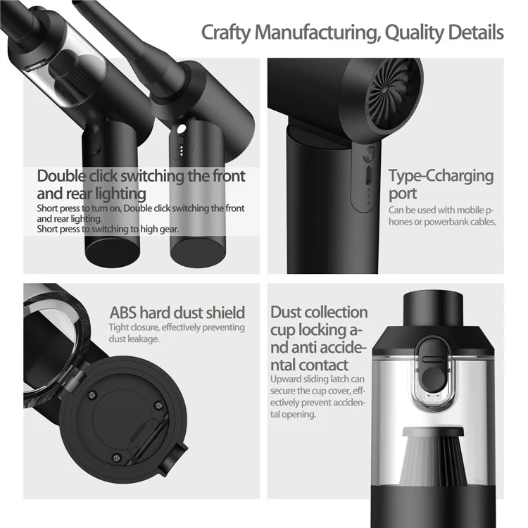 S1 Mini Cordless Vacuum Cleaner Folding High Power Suction 2-in-1 Handheld Vacuum Cleaner for Car, Home - Black