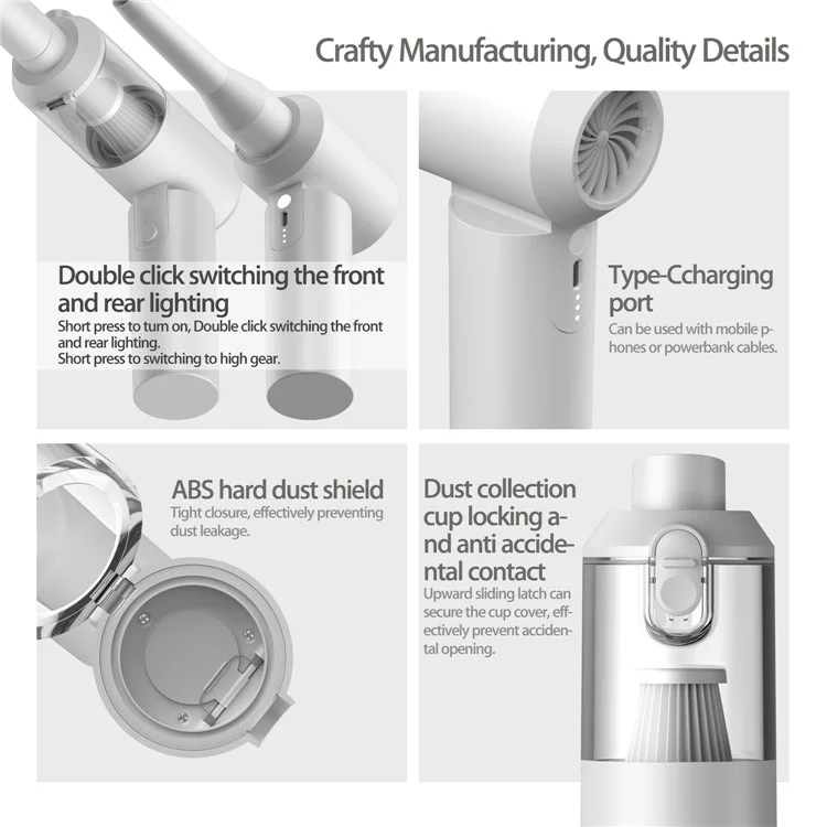 S1 Mini Cordless Vacuum Cleaner Folding High Power Suction 2-in-1 Handheld Vacuum Cleaner for Car, Home - White