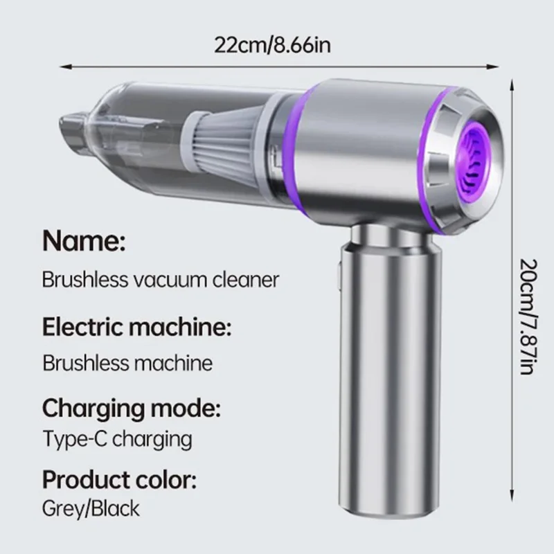 SUITU ST-6653Plus High Power Car Home Handheld Vacuum Cleaner Wireless Rechargeable Cleaning Tool - Silver+Grey