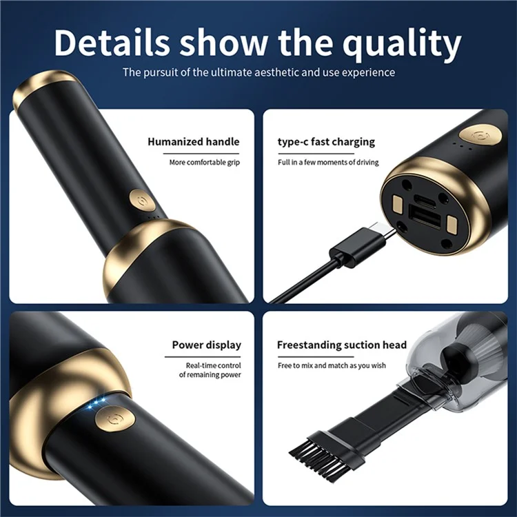 P9 13000Pa Mini Vacuum Cleaner with Flashlight and Detachable Handle for Home / Car - Black