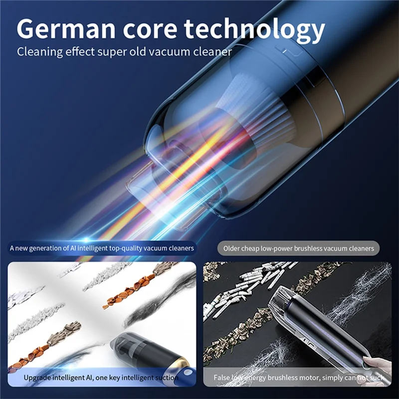 P9 13000Pa Mini Vacuum Cleaner with Flashlight and Detachable Handle for Home / Car - White