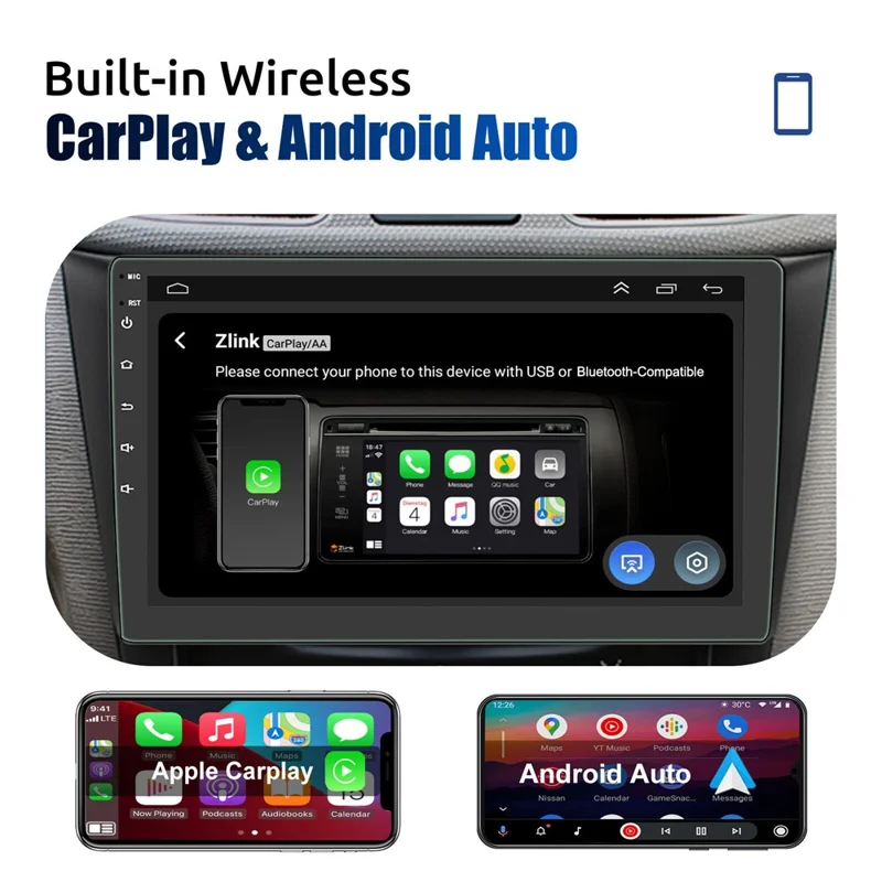 R911B 1+32 ГБ 9-дюймовый экран с Android 15, беспроводной CarPlay, Android Auto, GPS-навигацией и камерой заднего вида с 12 светодиодами